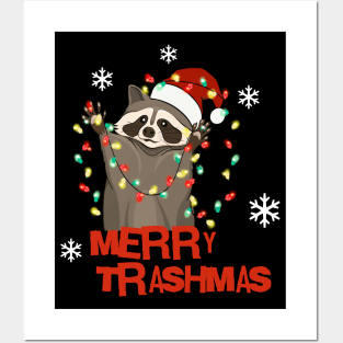 Funny Christmas Raccoon Merry Trashmas Posters and Art